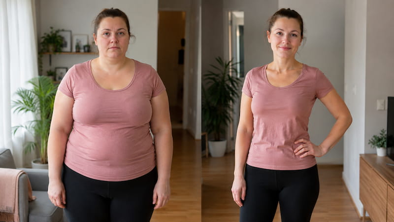 Tablety na hubnutí na předpis - stav před hubnutím a po