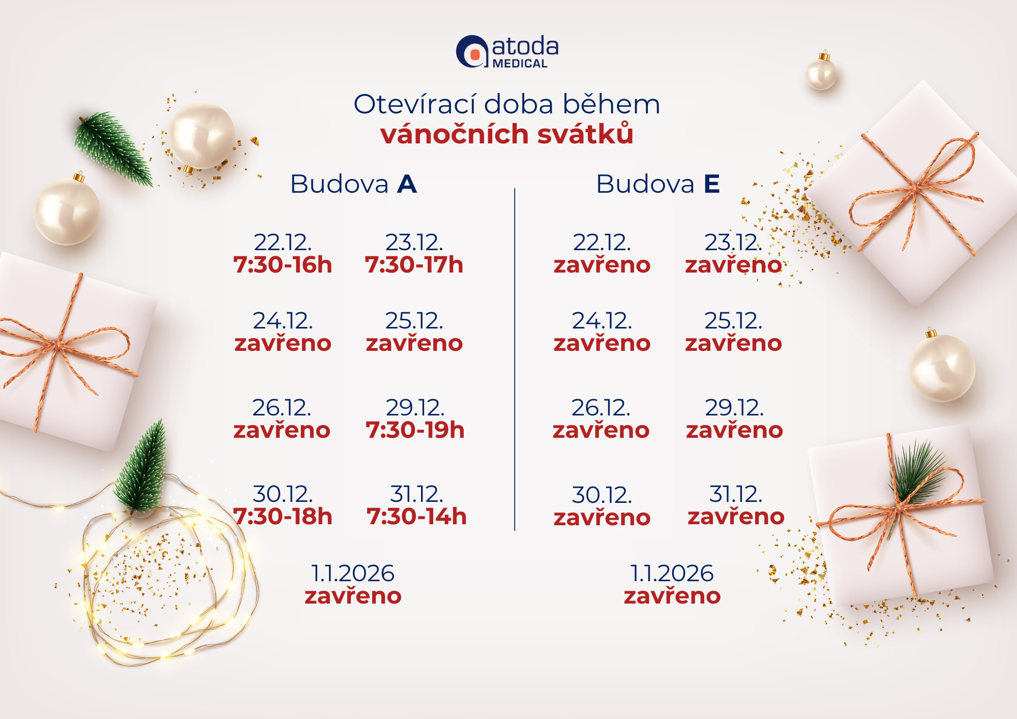 Otevírací doba během vánočních svátků 2025 - Intro